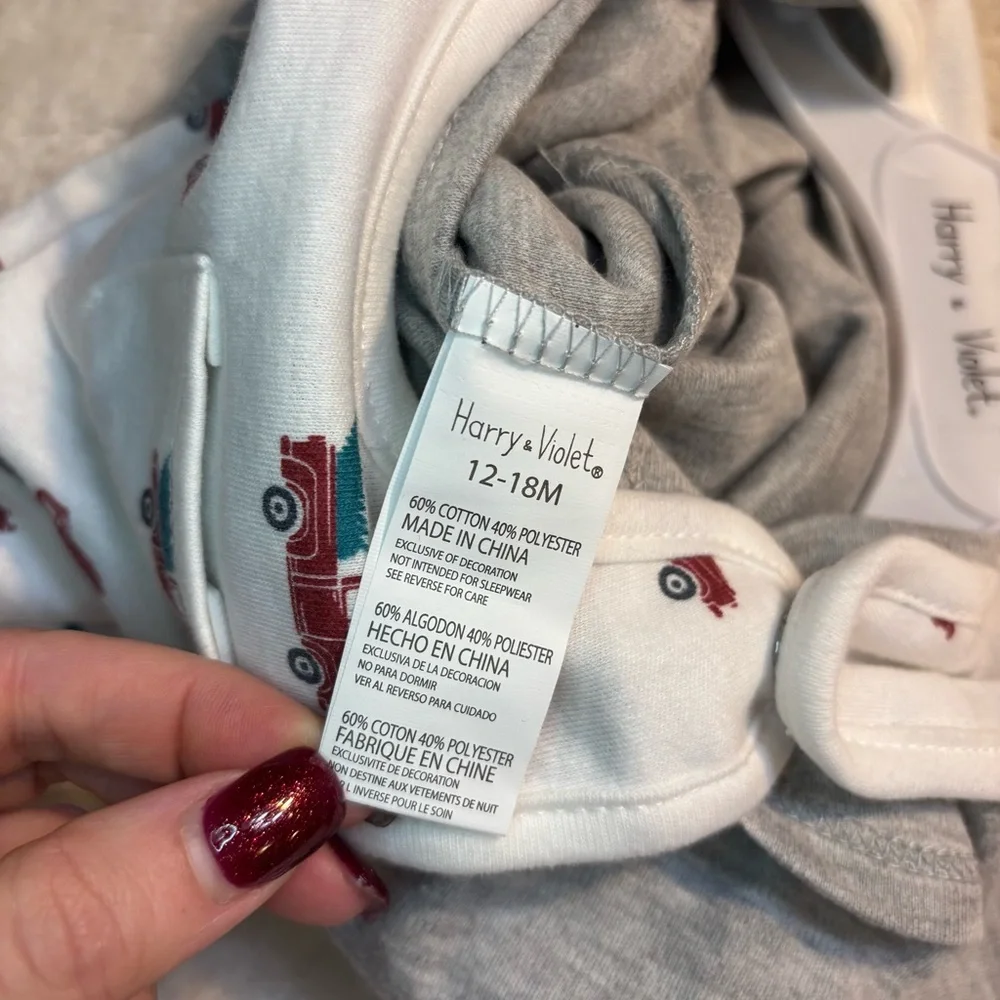 NWT Infant SET 18 months Bodysuit White w/Red Trucks & Grey Shirt & Red Slippers